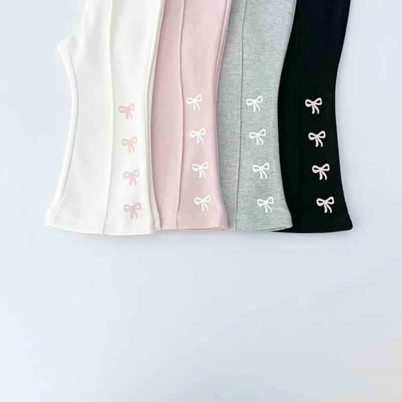 Description Picture 3 of item2025 Autumn New Baby Girl Sweet Cute Bow Flared Pants Cotton Infant Solid Casual Pants Toddler Girl Simple Versatile Trouser