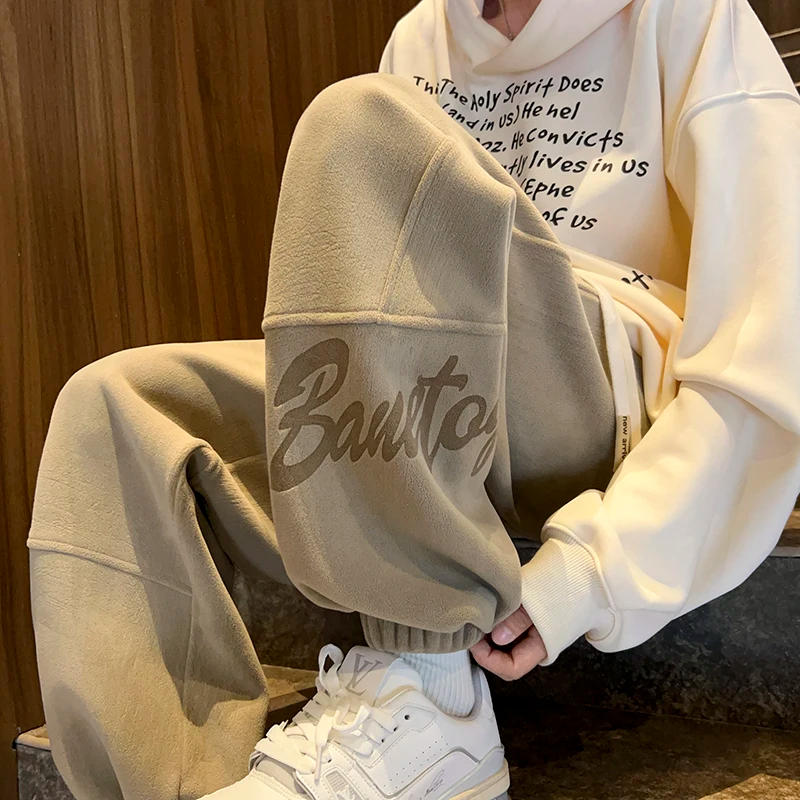 Description Picture 4 of itemMen's Autumn and Winter New Heavyweight Plush Leggings, American Retro Ollie Sports Pants, Casual Print