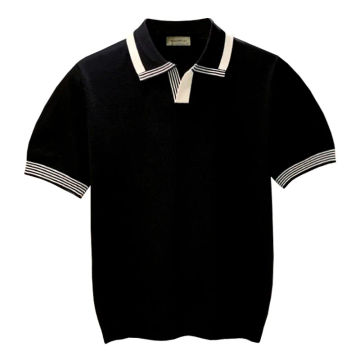 2024 Vintage Contrast Color Knit POLO Shirt Men Summer Fashion Men Short Sleeve Slim POLO Shirt Casual Button Lapel Pullover W15