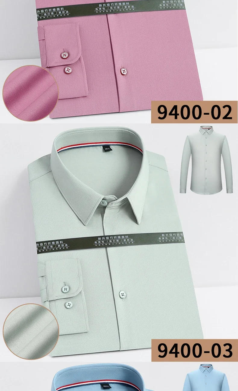 Description Picture 4 of itemFashionable Multicolor Men's Shirts Long Sleeve Bamboo Fiber Breathable Comfortable Stretch Casual Business Formal Shirt For Men