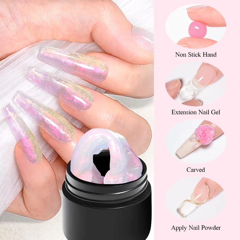 Description Picture 6 of itemMEET ACROSS 2Pcs/Set Aurora Non Stick Hand Extension Gel Nail Polish Dream Color Extension Gel Rhinestone Glue Nail Art Varnish
