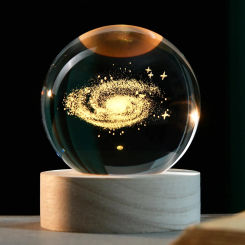 3D Galaxy Crystal Ball 2.36" Laser Engraved Glass Planet Sphere Gifts with Colorful Lighted Base Decorative Glass Ball Lamp