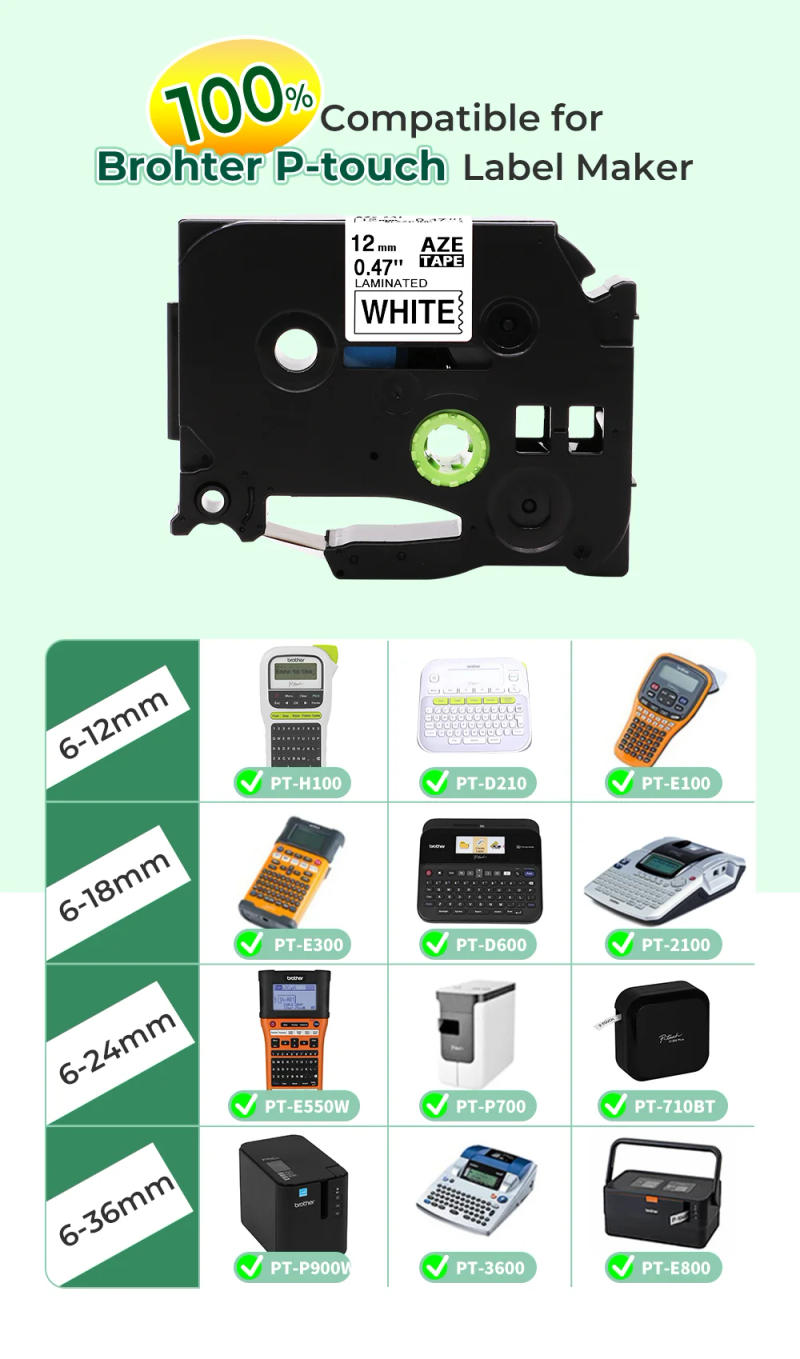 Description Picture 5 of itemTZe231 TZe131 TZe631 Laminated Ribbon 12mm Compatible for Brother Ptouch PTH110 PTD600 D200 PTP710BT E1000PRO Label Maker Tape