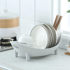 Dish Drying Rack Oval Shaped Drainer Plate Bowl Cutlery Storage Container with Utensil Holder Vegetable Basket Kitchen Container