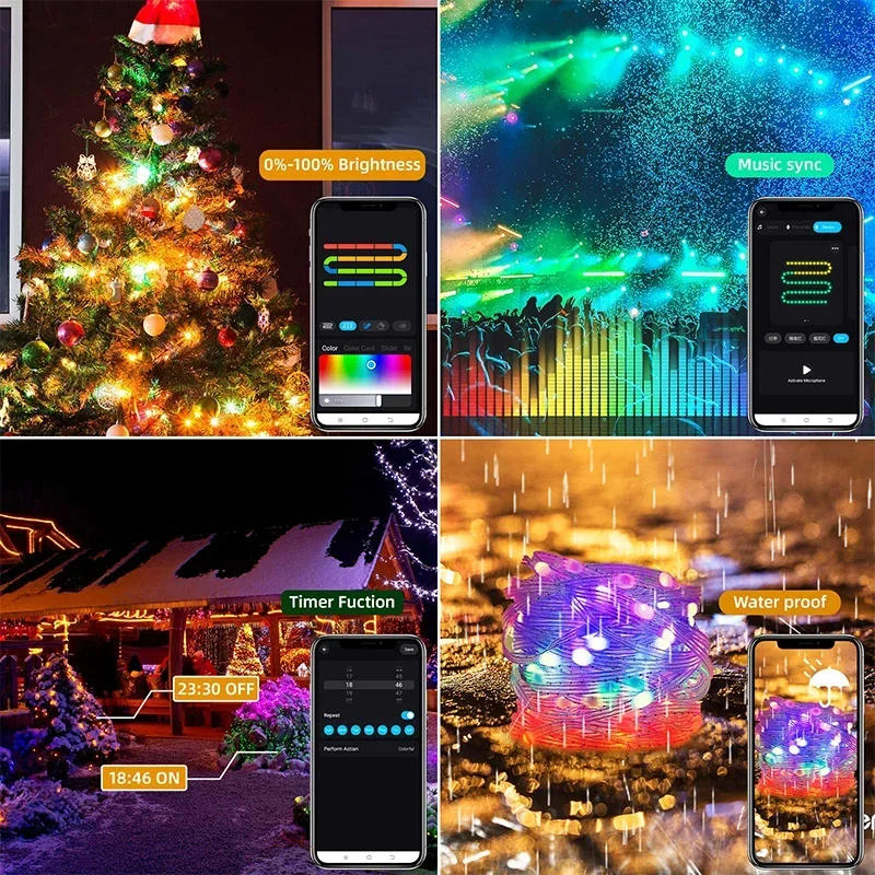 Description Picture 4 of itemLED Multicolor Fairy String Lights, 10m 100leds 5V Addressable Waterproof Curtain Lights, Christmas Lights Remote & Bluetooth