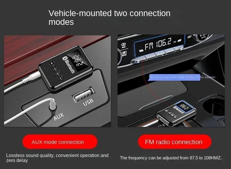 Description Picture 2 of itemBluetooth 5.0 LED Adapter for Car Music Headphones and Speakers, Wireless Audio Transmitter and Receiver, 300 MAh TF FM Card