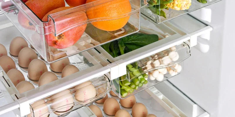 Description Picture 3 of itemFridge Drawer Box Eggs Fruit Vegetable Food Storage Slide Tray Case Refrigerator Divided Holder Hanging Shelf Kitchen Organizers