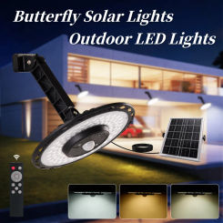 LED UFO Solar Wall Light Waterproof With Remote Control Three Color Temperature Adjustable Outdoor Light For Garage Garden Patio