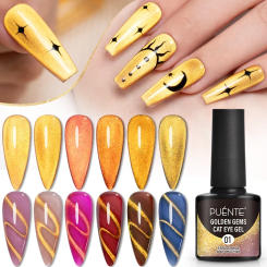 7.5ML Super Shiny Gold Glitter Cat Magnetic Nail Polish Golden Gems Cat Eye Gel Effect Soak Off Semi-Permanent Varnish Manicure