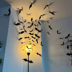 60PCS Halloween Decoration 3D Black PVC Bats Halloween Party DIY Decor Wall Sticker Bar Room Halloween Party Scary Decos Props