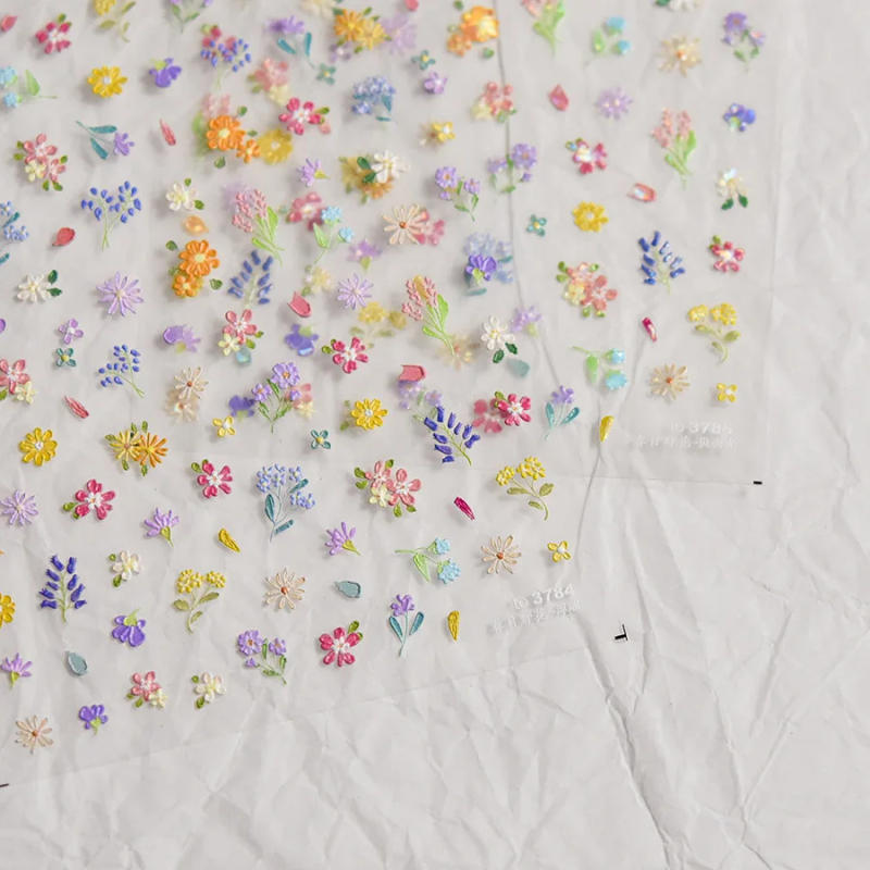 Description Picture 3 of item1pcs 5D Exquisite Wildflowers Nail Art Stickers Colorful Flower Adhesive Transfer Slider DIY Spring Nail Decoration Parts Decals