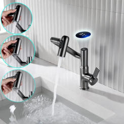 Rotatable Brass Bathroom Faucet Temperature Display 3 Water Modes Luxury Sink Hot and Cold Water Tap Sink Bath Mixer Accessories
