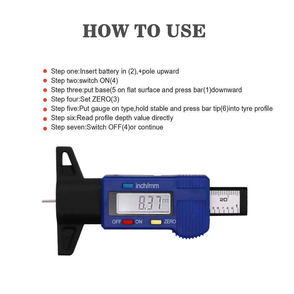 Description Picture 5 of itemDigital Car Tyre Tire Tread Depth Gauge Meter Auto Tire Wear Detection Measuring Tool Caliper Thickness Gauges Monitoring System