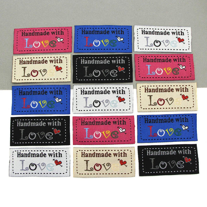 Description Picture 4 of item50pcs Cloth Labels Tags Handmade with Love Black Heart Garment Accessory Hand Made Labels Sew Tag Knitting Supplies 50x25mm
