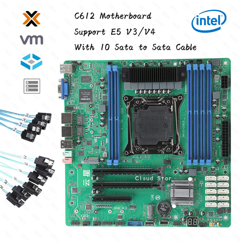 Description Picture 3 of itemNas Motherboard Kit Xeon C612 Chip 10 SATA Cable Support E5 V3/V4 Turbo DDR4 Max 96GB PCIE Split for NAS Router 2x2.5GbE 24*24cm