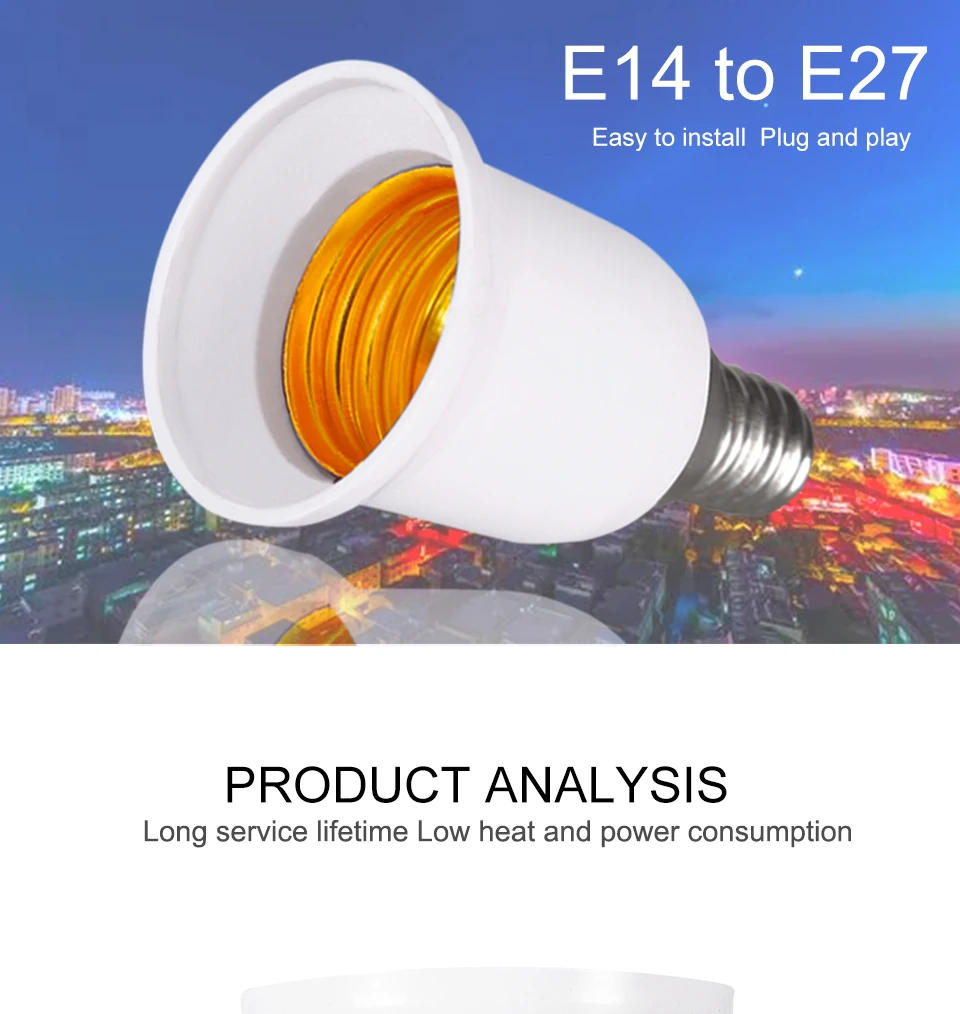 Description Picture 3 of item5PCS E14 to E27 Lamp Bulb Socket base Holder Converter 85V-265V Light Adapter Conversion Fireproof home room Lighting