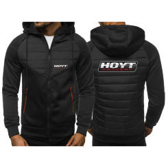 Hoyt Archery 2023 New Spring and Autumn Men Tricolor Hooded Jacket Casual Slim Patchwork Zipper Long Sleeve Clothing