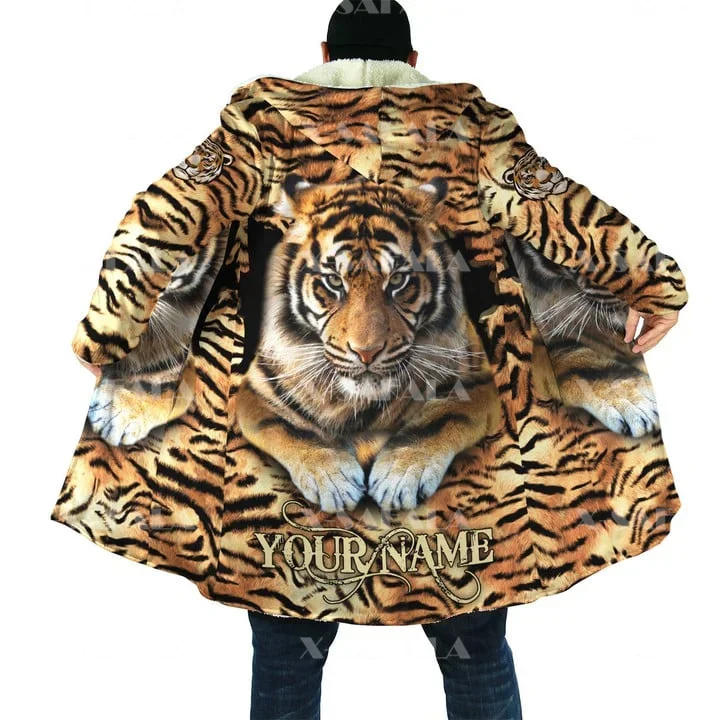 Description Picture 6 of itemViking Tattoo Tiger Skull  Overcoat Coat 3D Printed Thick Warm Hooded Cloak for Men Windproof Fleece Unisex Casual-41