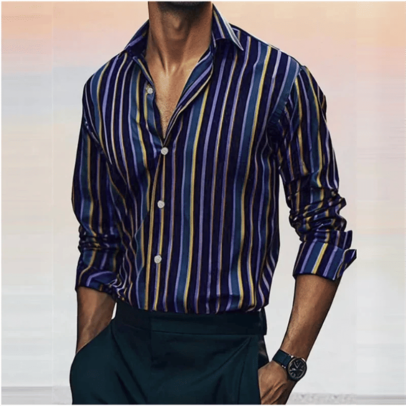 Description Picture 4 of itemMen's casual striped plaid lines are soft and comfortable 2024 spring and summer new button fashion design