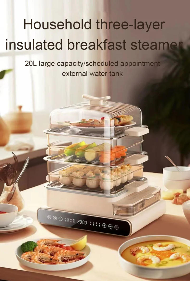 Description Picture 3 of itemDMWD 20L Electric Food Steamer Pot Heater Three Layers Stainless Steel Steaming Cooking Breakfast Machine Pan Warmer Multicooker