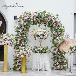 Wedding Backdrop Frame Arch Decor Pink Rose Greenery Floral Arrangement Table Centerpiece Ball Crown Welcome Sign Flower A8812