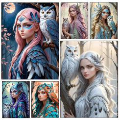 New Sale 5D Diamond Painting Woman Tiger Night Moon Owl Full Square Round Drill Animal Cross Stitch Fairy Mosaic Embroidery