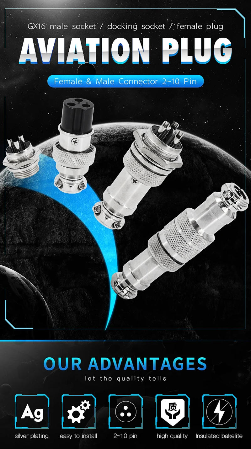 Description Picture 2 of itemConnector GX16 small metal aviation socket 2/3/4/5/6/7pin electric cable terminal fixed type and butt mobile type Female&male