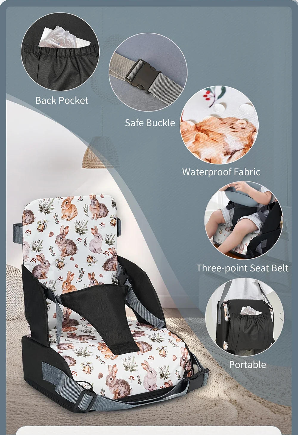 Description Picture 3 of itemKids Dining Table Seat Booster Cushion Removable Portable Kids Dining Chair Booster Cushion Sponge Seat Cushion Anti-slip Mat