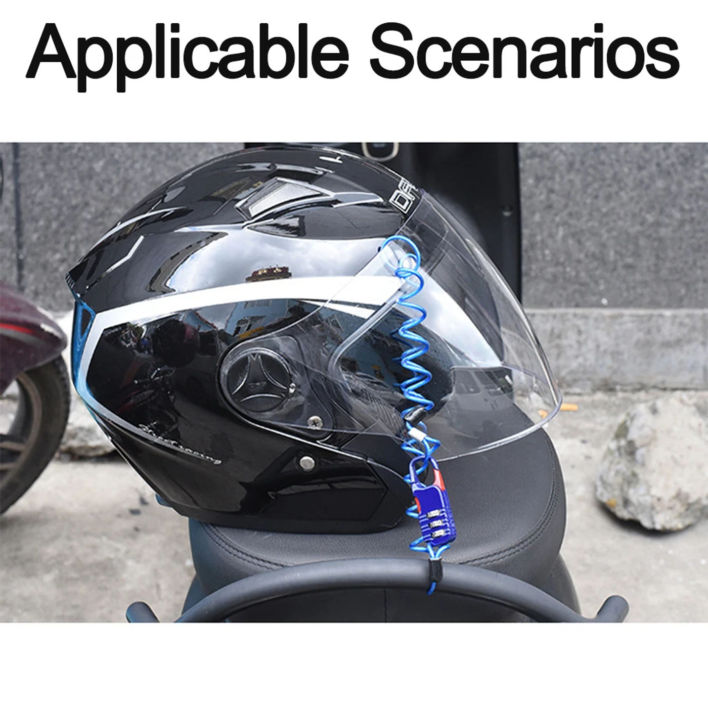Description Picture 2 of item2PCS Bicycle Anti Theft Motorcycle Three Digit Password Combination Safety Cable Wire Rope Helmet Lock Safety Rope Lock