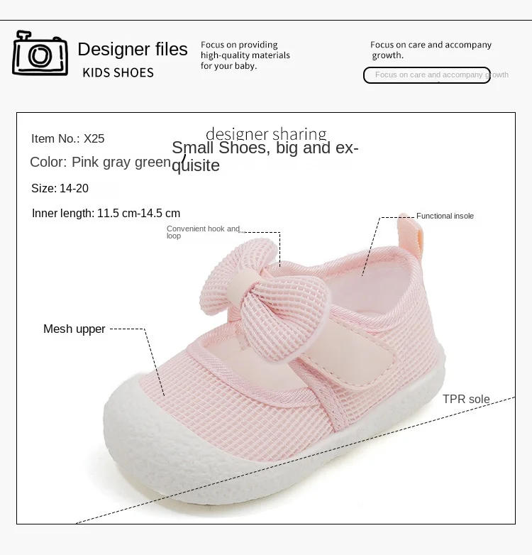 Description Picture 3 of itemKids Shoes  Baby Girl Walking Shoes with Breathable and Non Slip Mesh Bow Princess Shoes with Non Slip Soft Soles