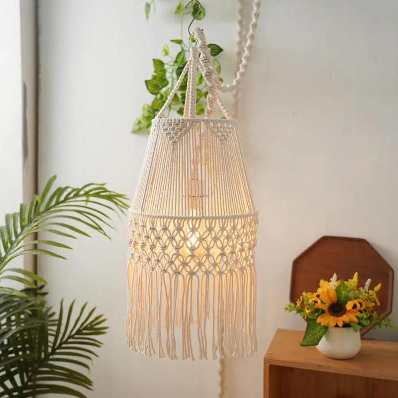 Description Picture 3 of itemTassel Lamp Shade Handwoven Macrame Cotton Rope Lampshade Pendant Light Cover Living Room Bedroom Decorative Lampshade Tapestry