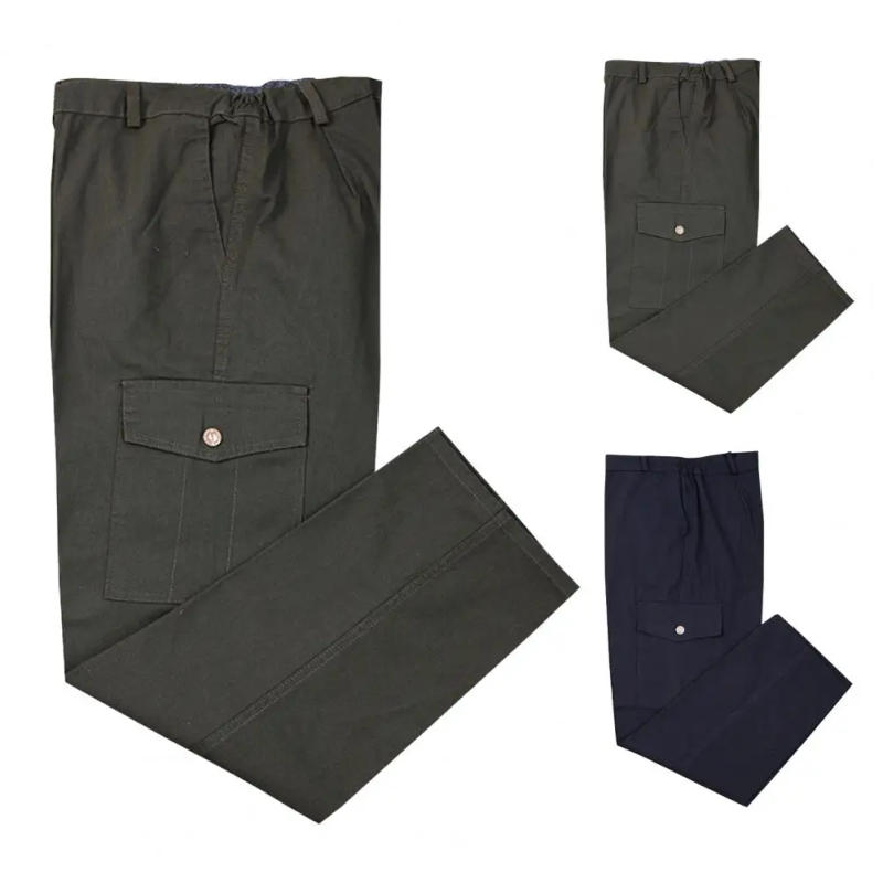 Description Picture 3 of itemMen Cargo Pants Men's Mid-rise Cargo Pants with Elastic Waist Big Pockets Solid Color Straight Leg Work Trousers for Streetwear