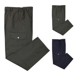 Men Cargo Pants Men's Mid-rise Cargo Pants with Elastic Waist Big Pockets Solid Color Straight Leg Work Trousers for Streetwear