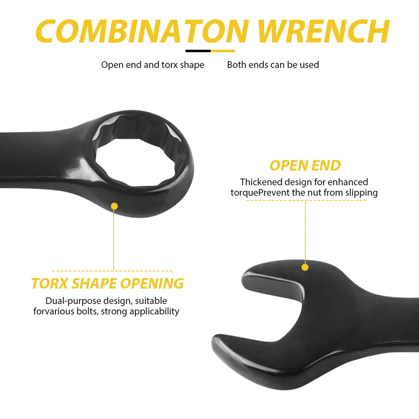 Description Picture 4 of itemCombination Wrenches,  Metric Wrench Set 6-24mm, Tough Black, With Storage Bag, Motorcycle Maintenance Toolkit