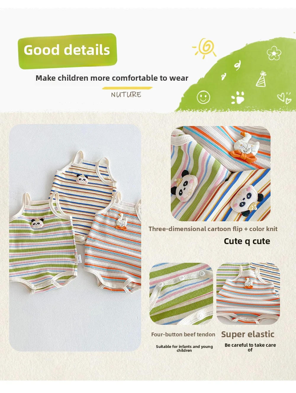 Description Picture 2 of itemWestern Style Camisole Fart Jacket 2025 Summer New Item for Boys and Girls 3-dimensional Cartoon Striped Camisole Climbing Suit