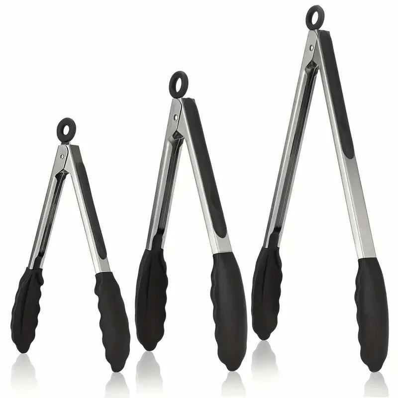 Description Picture 2 of item3 Size Available Heavy Duty Stainless Steel Kitchen Tongs with Silicone Tips High Heat Resistant Locking Design Secure Grip