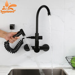 Kitchen Basin Faucet Stainless Steel with Sprayer Rotatable Tap Wall Mount Single Handle Cold Hot Water Mixer Washing Tub Crane