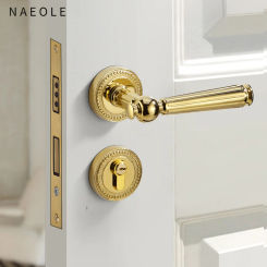 Light Luxury American French Split Magnetic Suction Silent Bedroom Room Simple Wooden Door Lock Bright Gold Home Door Handle