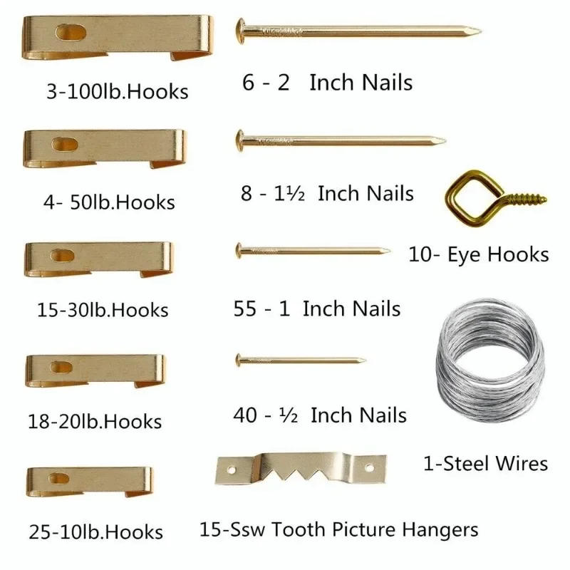 Description Picture 3 of item200pcs Picture Hangers Kit Hooks Nails Sawtooth Hangers Painting Mirror Photo Frames Kit with Case Picture Fasteners Wall Hooks