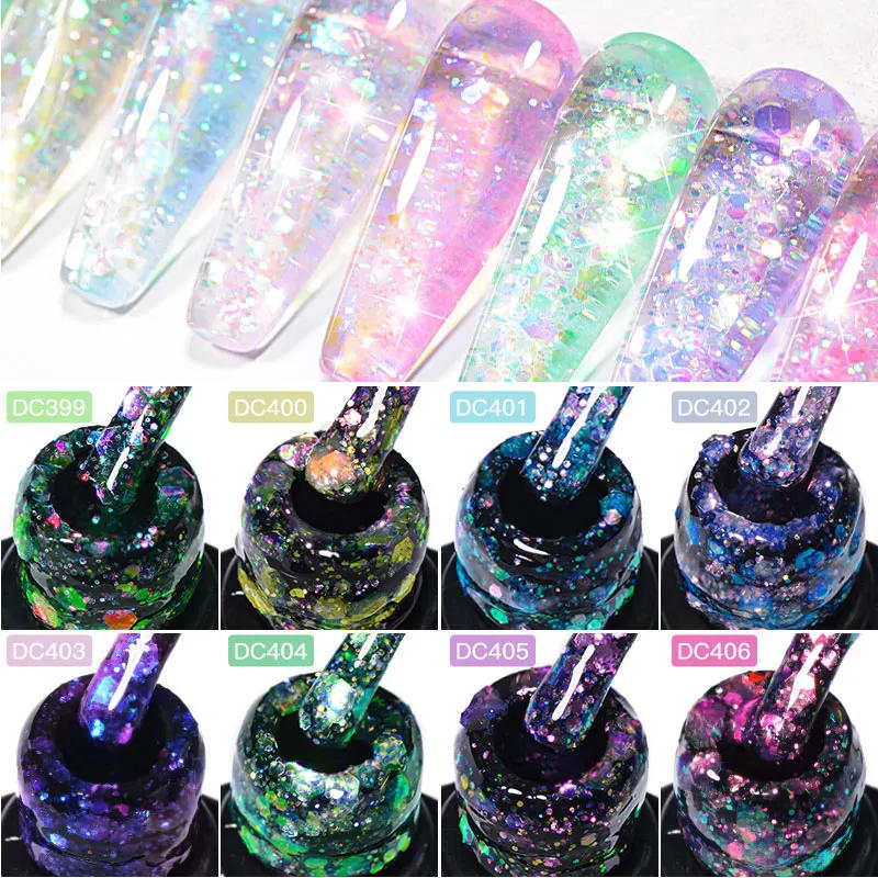 Description Picture 3 of item7ml Flowery Glitter Sequins Gel Nail Polish Shiny Sparkling Color Semi Permanant Soak Off Manicure Nail Art Varnish