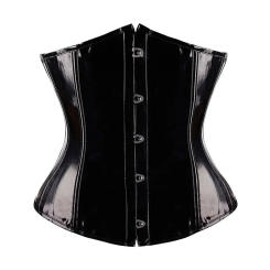 Black Glossy PVC Leather Corset Underbust Bustier Top Sexy Women Waist Cincher Punk Lingerie Shape Body Belt Plus Size Costume