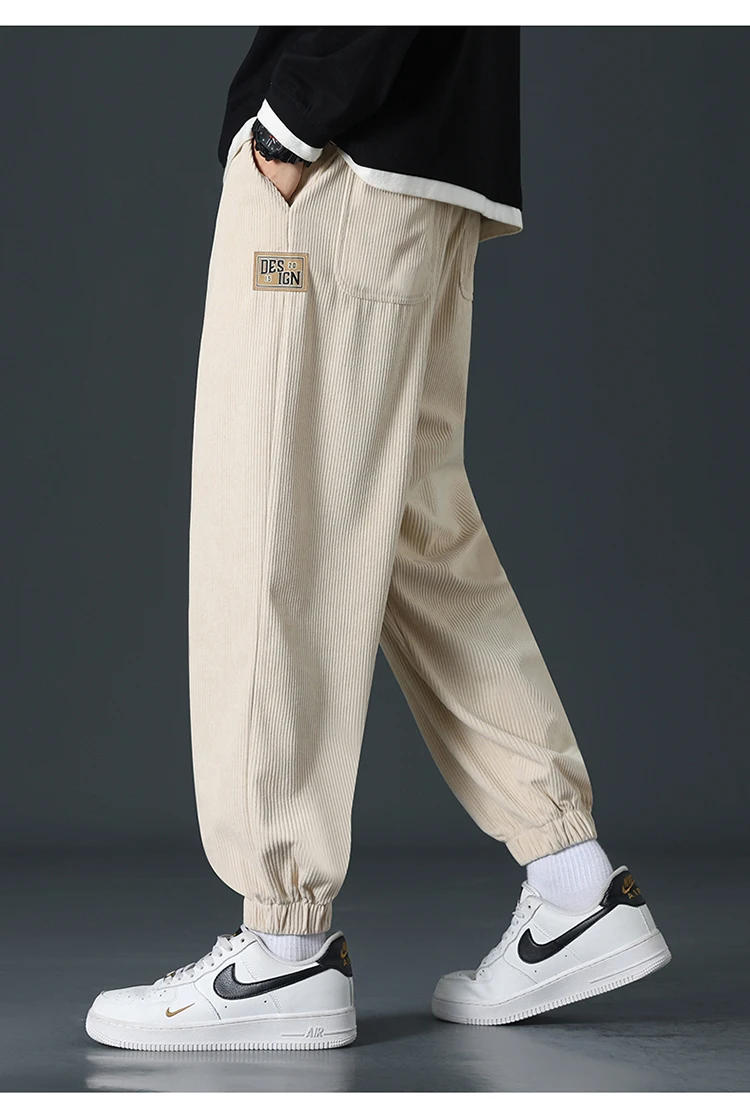 Description Picture 6 of itemMen's Autumn New Pants Solid Color Corduroy Loose Leggings Cropped Pants Drawstring Couple Straight SweatPants