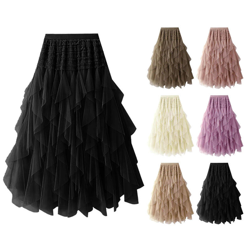 Description Picture 2 of itemTulle Skirts For Women High Elastic Waist Multi Layered Tulle Mesh Patchwork Long Fairy Skirt Plain Big Swing A Line Skirts