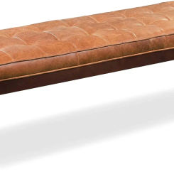 POLY & BARK 55" Tufted Leather Bed Bench- Living Room Entry Way Bench - Ottoman Bench with Wooden Legs - Cognac Tan
