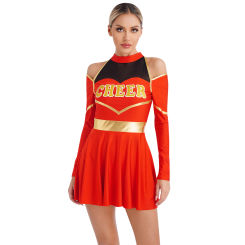 Womens Schoolgirl Cheerleading Uniform Dance Costumes Cold Shoulders Cutout Letter Print Dress Basketball Match Cheer Clothings