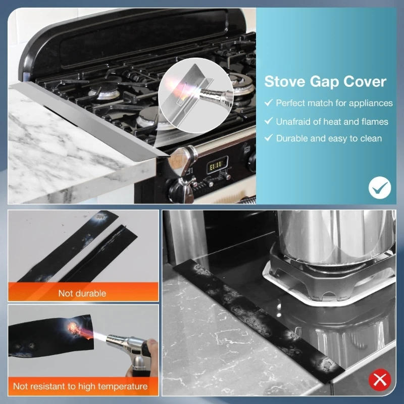 Description Picture 4 of itemStove Gaps Covers Stainless Steel Gaps Cover Cooktop Trim Stove Gaps Guards 13.8-27.5'' Adjustable Heat Resistant Gaps