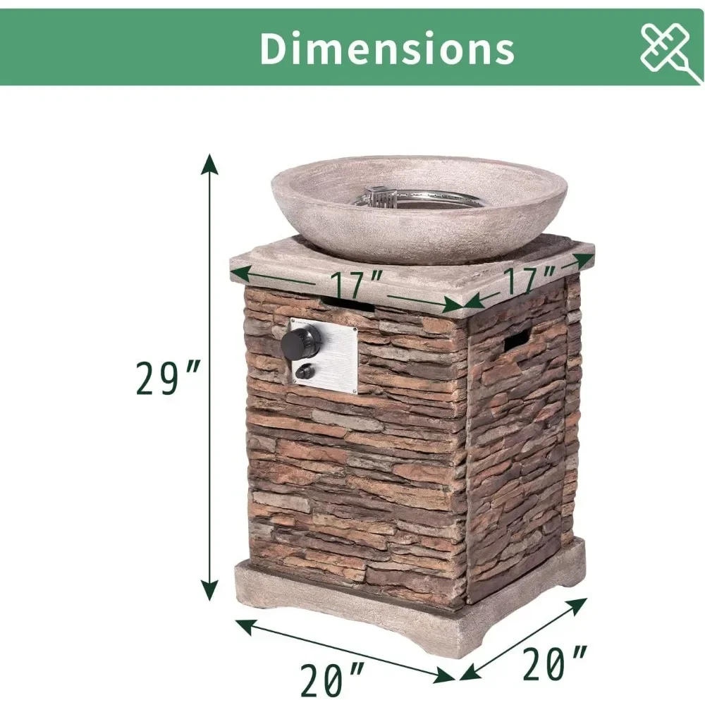 Description Picture 6 of item20" Outdoor Fire Pit Table, 40,000 BTU Concrete Gas Fire Pit W Lava Rocks, Rain Cover,Imitation Stone Design, Propane Fire Table