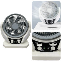 Solar Powered Outdoor Camping Fan with Solar Panel & LED Light Desktop Fan Low Noise Portable Personal Fan for Outdoor Travel