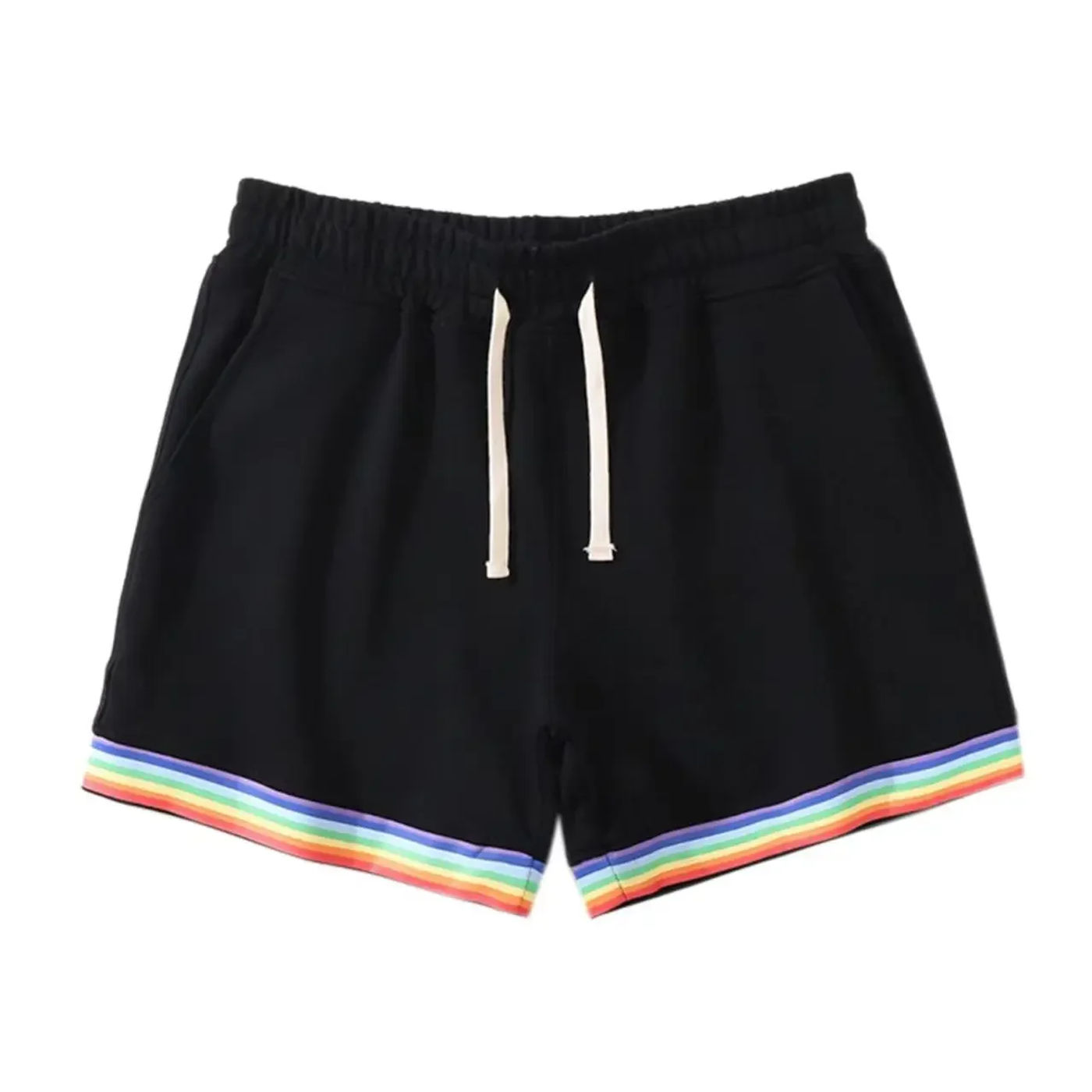 Description Picture 4 of item2025 Summer New Men's Rainbow Edge Striped Fashion Shorts for Casual Large Outdoor Sports Cycling Drawstring Pocket Beach Shorts