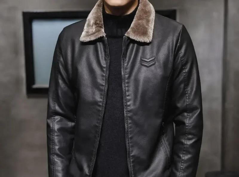 Description Picture 3 of itemMen's Slim Jacket Fashion Faux Fur Collar Windproof Warm Coat Male Brand Clothing New Thick Leather Jacket Mens Winter Autumn